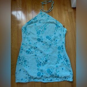 Blue Beaded Halter Neck Dress